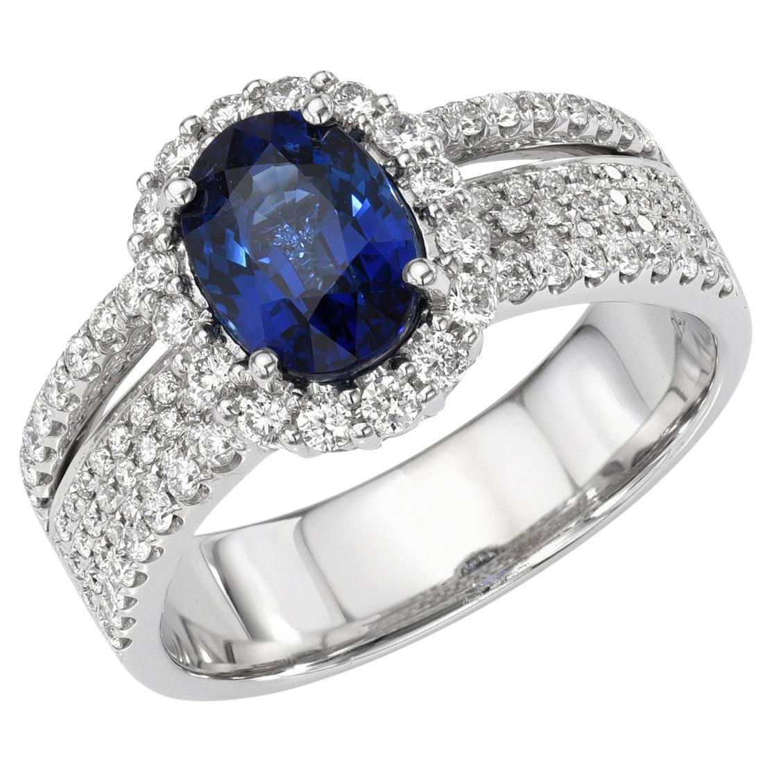 Blue Sapphire Ring 1.48 Carat Oval For Sale