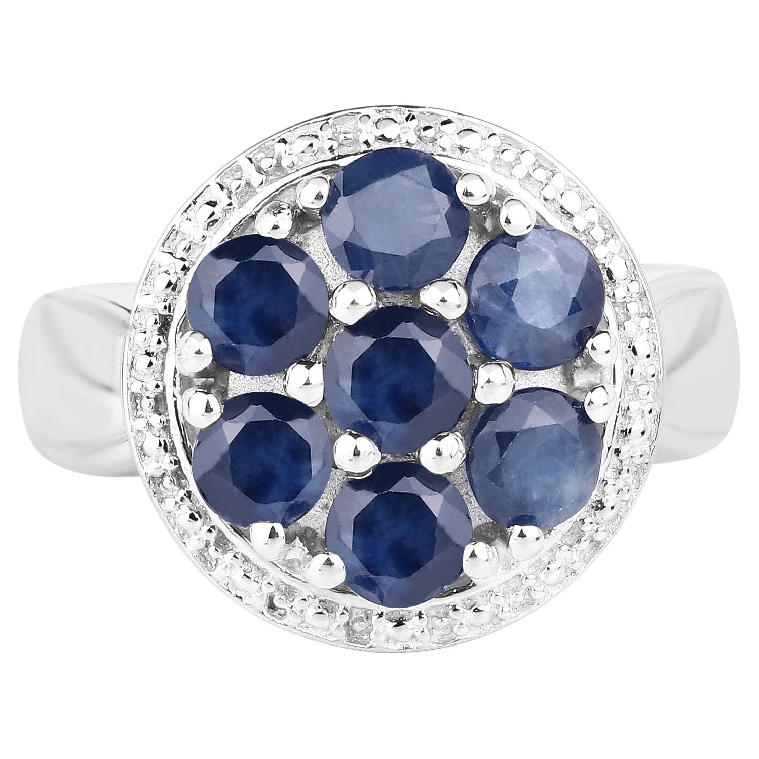 Anillo de zafiro azul de 2.08 quilates, plata de ley