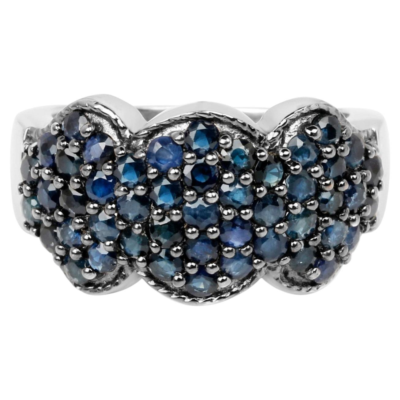 Blue Sapphire Ring 2.34 Carats Sterling Silver For Sale