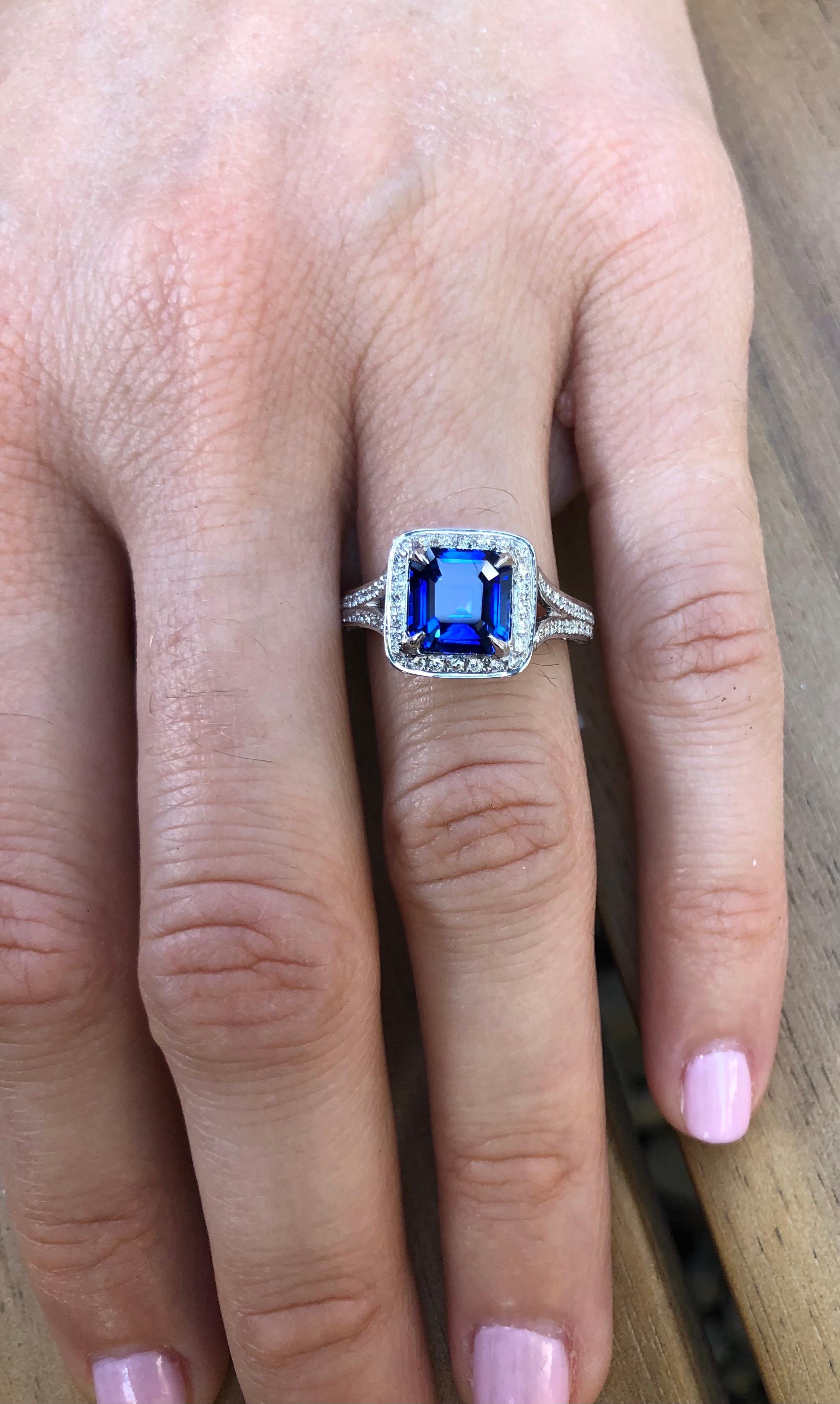 Blue Sapphire Ring 2.58 Carat Square Emerald Cut 1