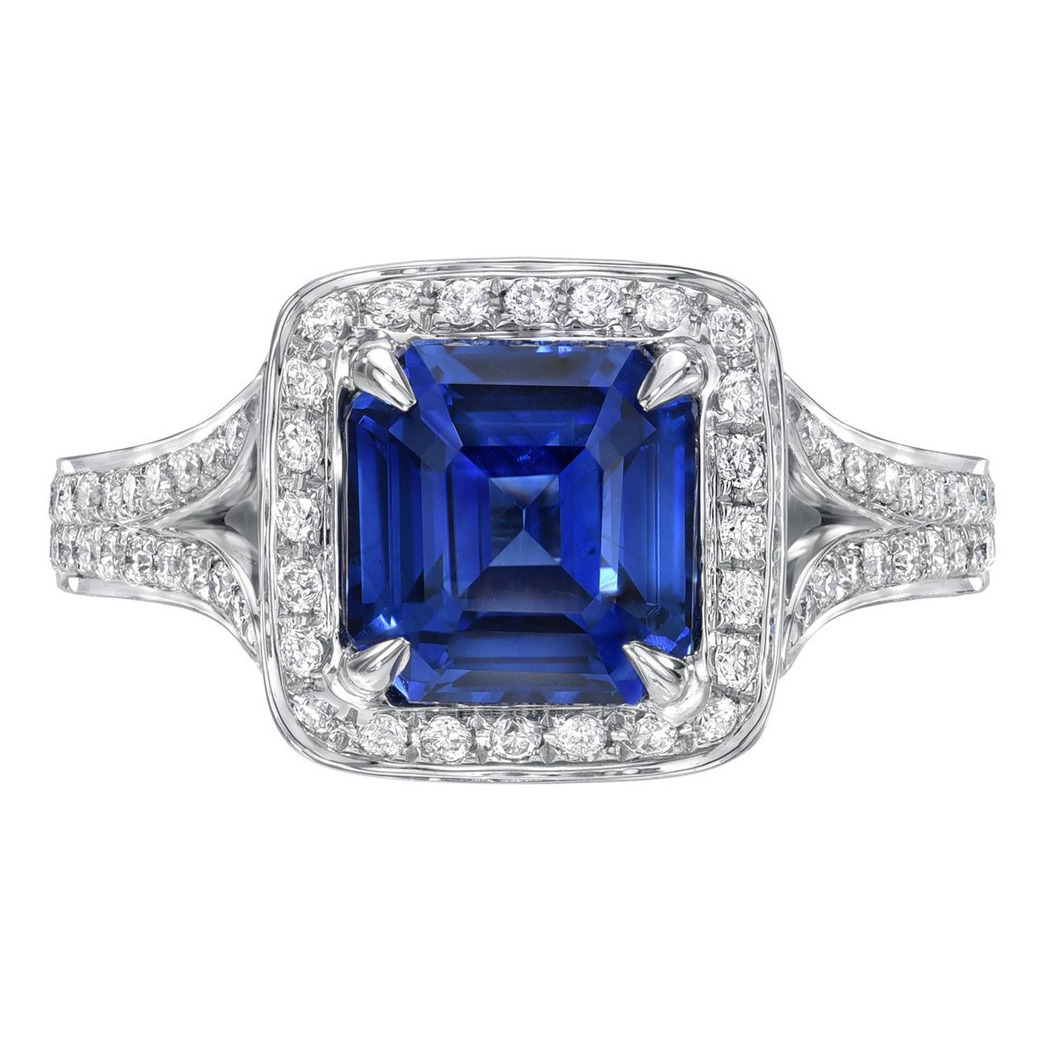 Blue Sapphire Ring 2.58 Carat Square Emerald Cut