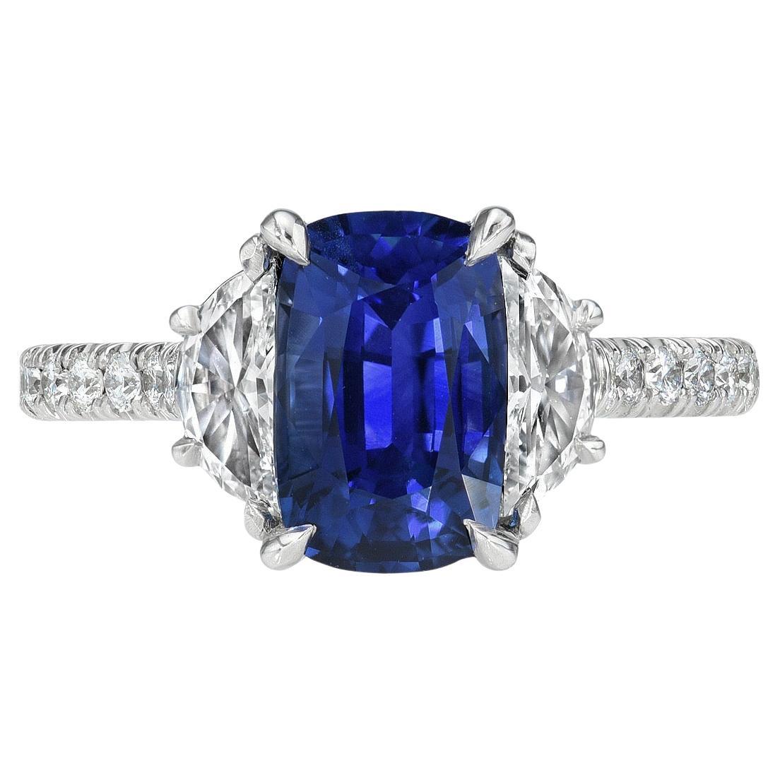 Blue Sapphire Ring 3.12 Carat Cushion Sri Lanka For Sale