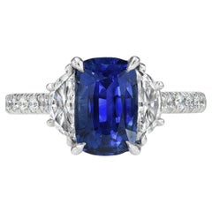 Blue Sapphire Ring 3.12 Carat Cushion Sri Lanka