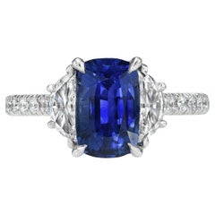 Bague saphir bleu taille coussin du Sri Lanka de 3,12 carats