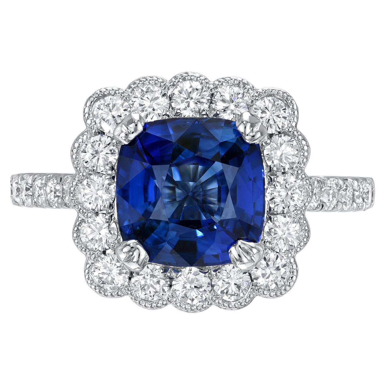 Blue Sapphire Ring 3.21 Carat Ceylon Cushion