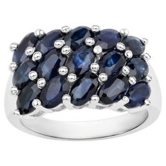 Blue Sapphire Ring 3.28 Carats Sterling Silver