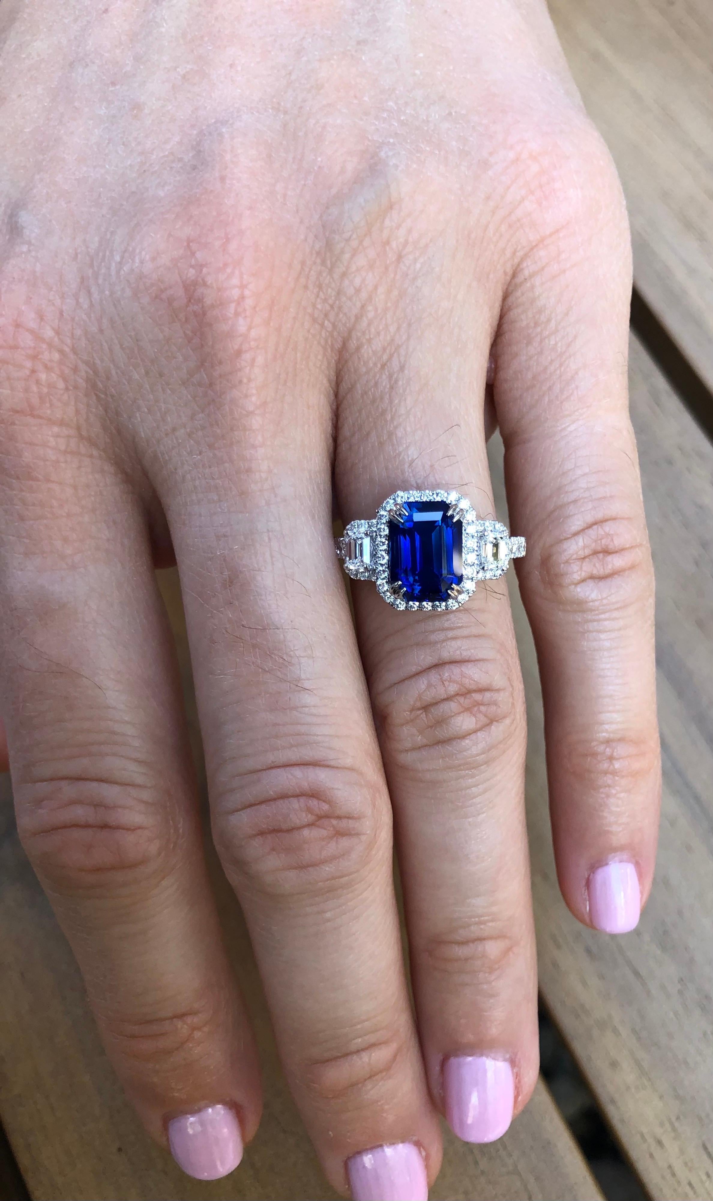 Contemporary Blue Sapphire Ring 3.58 Carat Emerald Cut