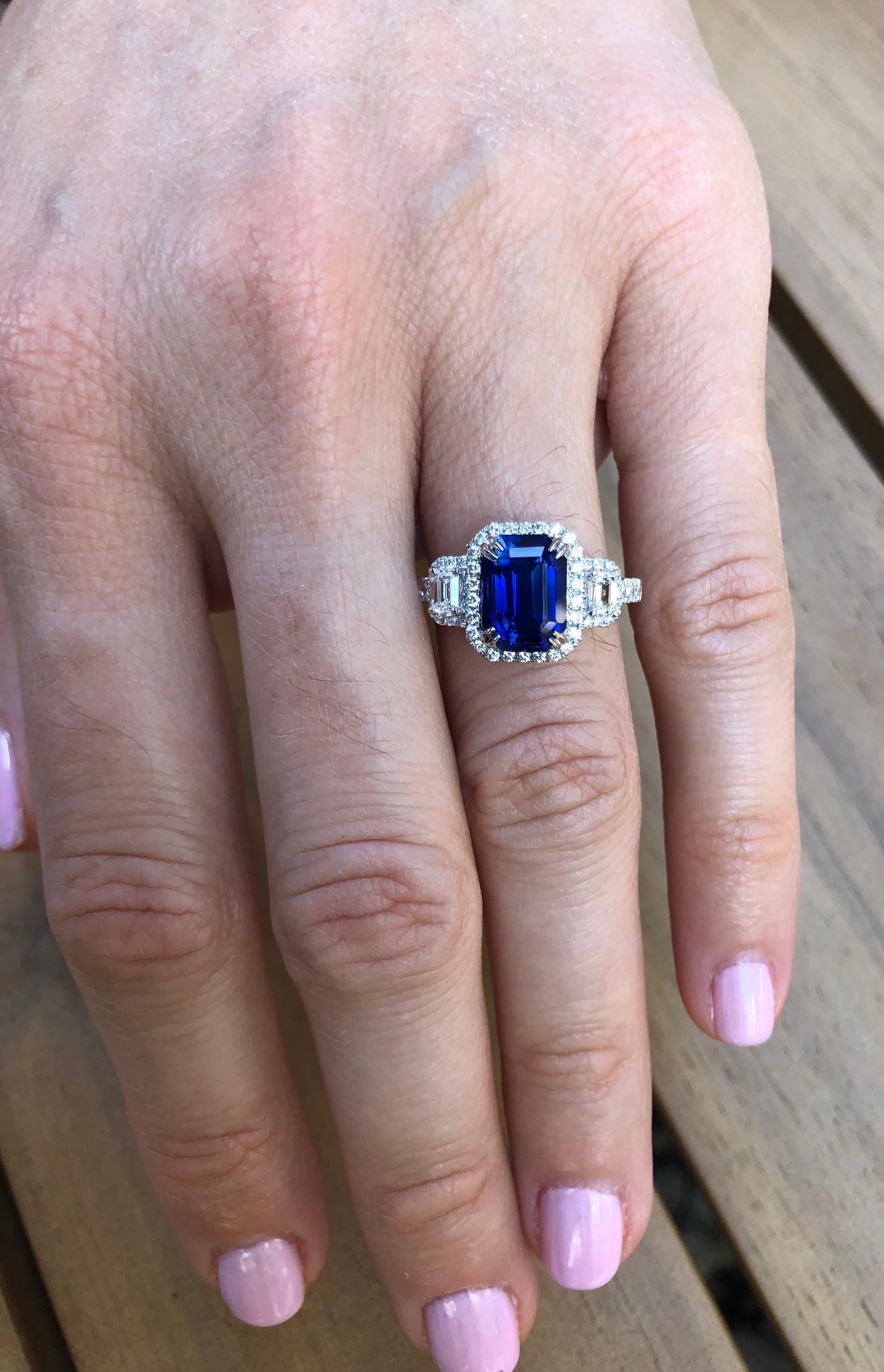 Women's Blue Sapphire Ring 3.58 Carat Emerald Cut