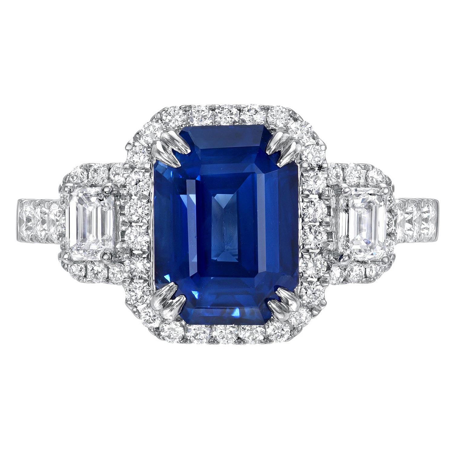 Blue Sapphire Ring 3.58 Carat Emerald Cut