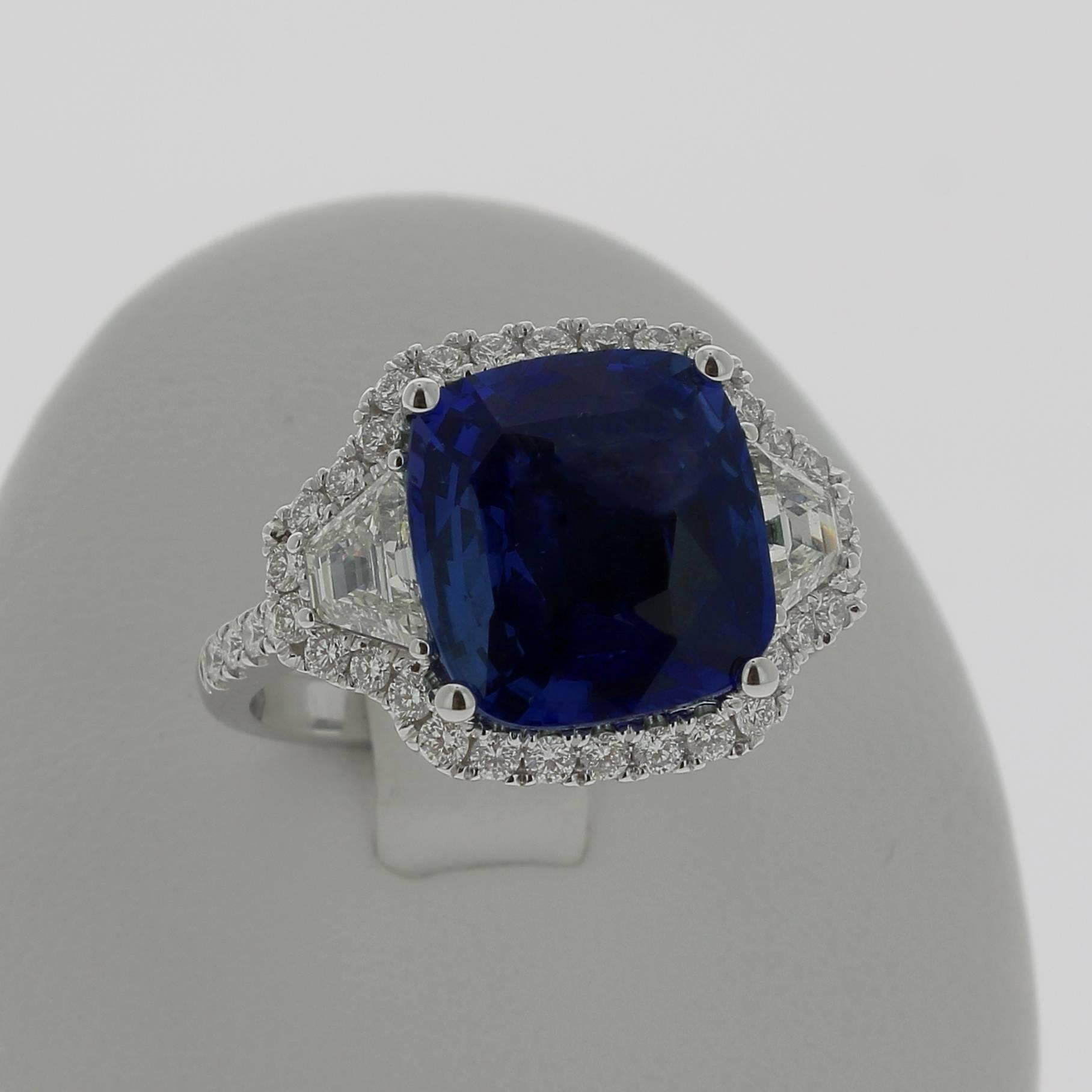 Cushion Cut Blue Sapphire Ring 7.07 Carat No Heated GRS Certified