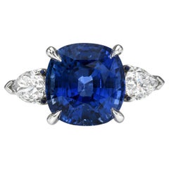 Blauer Saphir Ring 8,02 Karat im Kissenschliff Sri Lanka
