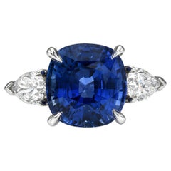 Bague saphir bleu taille coussin du Sri Lanka de 8,02 carats