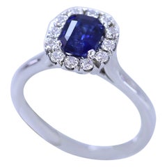 Blue Sapphire Ring Cushion 1.23 Carat 18 Karat White Gold