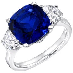 Sapphire Ring Ceylon Cushion Cut 3.81 Carats CDC Certified