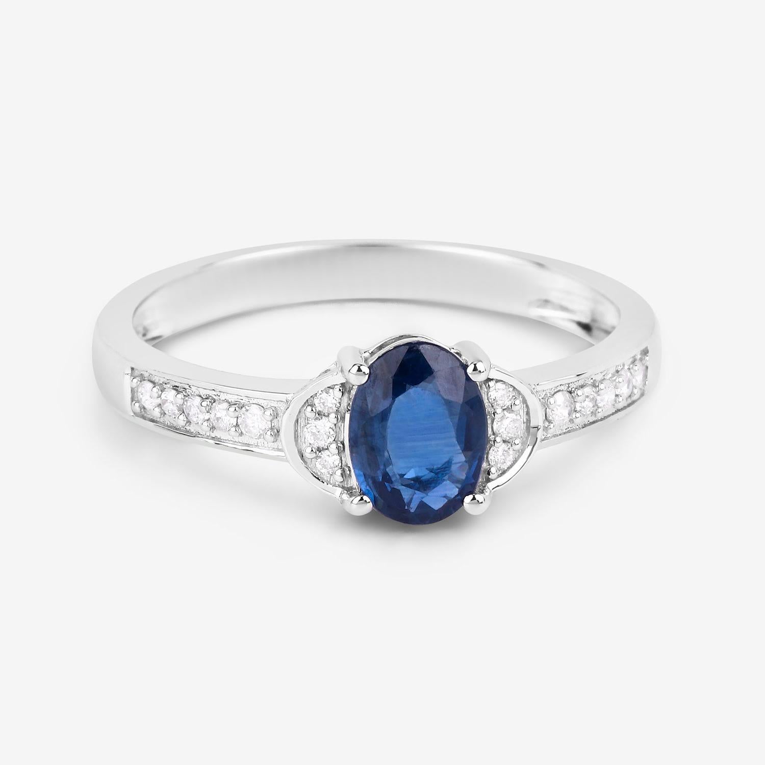 Blue Sapphire Ring Diamonds 1.04 Carats 10K White Gold In Excellent Condition For Sale In Aliso Viejo, CA