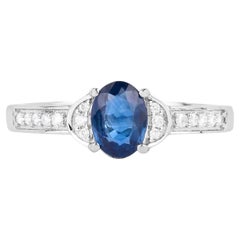 Blue Sapphire Ring Diamonds 1.04 Carats 10K White Gold