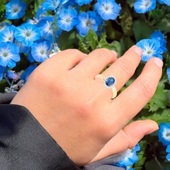 Blue Sapphire Ring Diamonds 1.1 Carats 10K Yellow Gold