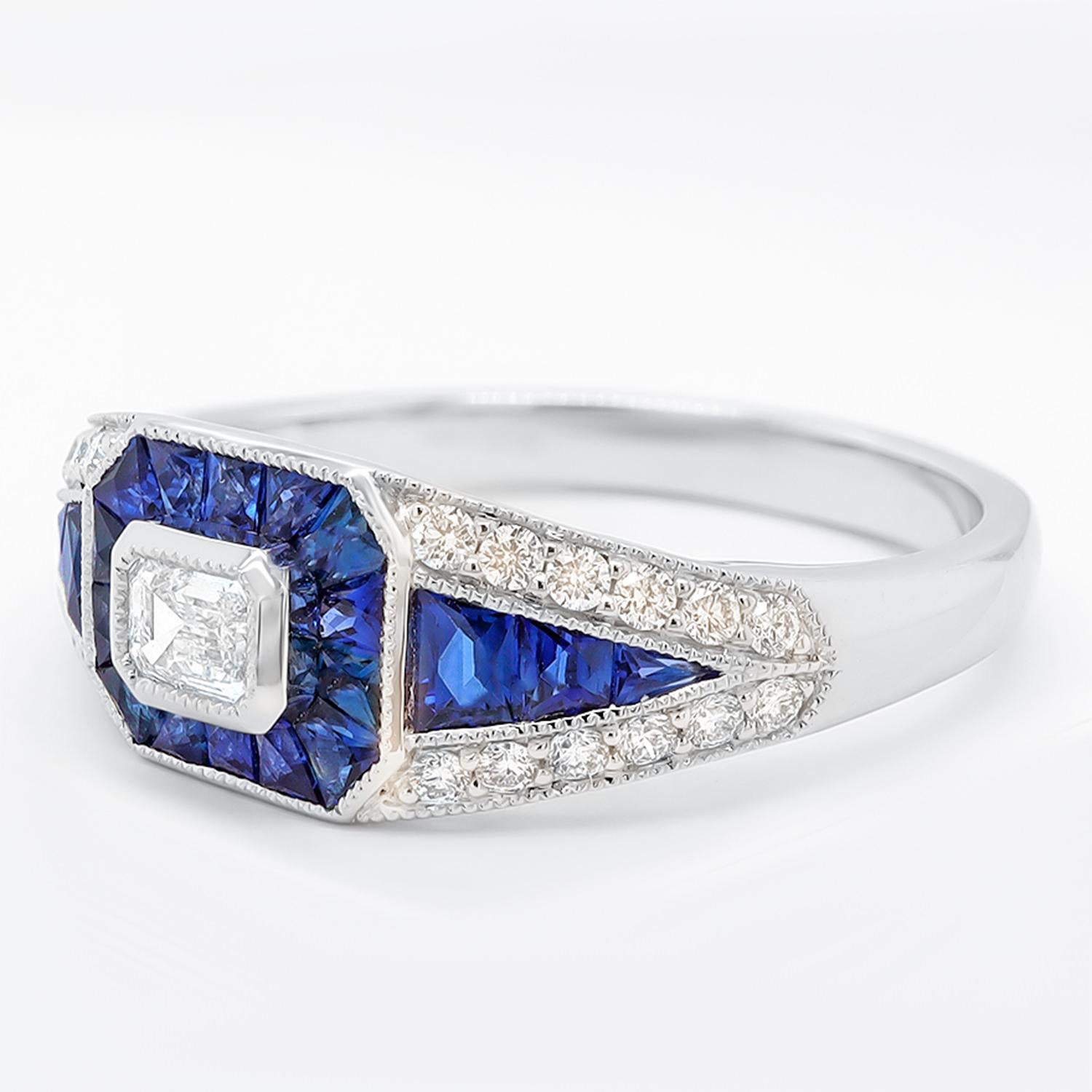 Contemporary Blue Sapphire Ring Diamonds 1.7 Carats 18K White Gold For Sale