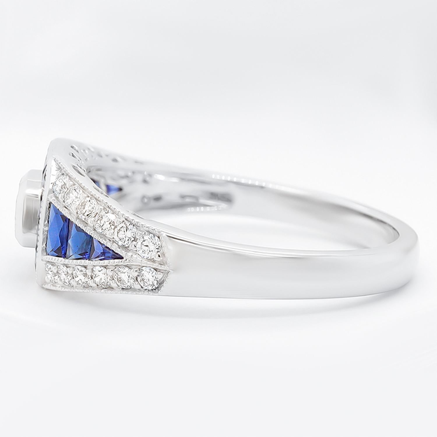 Mixed Cut Blue Sapphire Ring Diamonds 1.7 Carats 18K White Gold For Sale