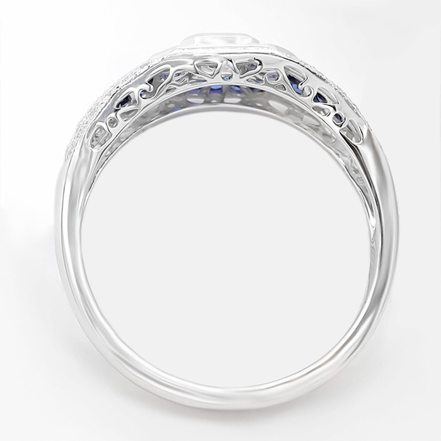 Blue Sapphire Ring Diamonds 1.7 Carats 18K White Gold In Excellent Condition For Sale In Aliso Viejo, CA