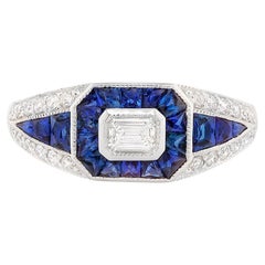 Blue Sapphire Ring Diamonds 1.7 Carats 18K White Gold