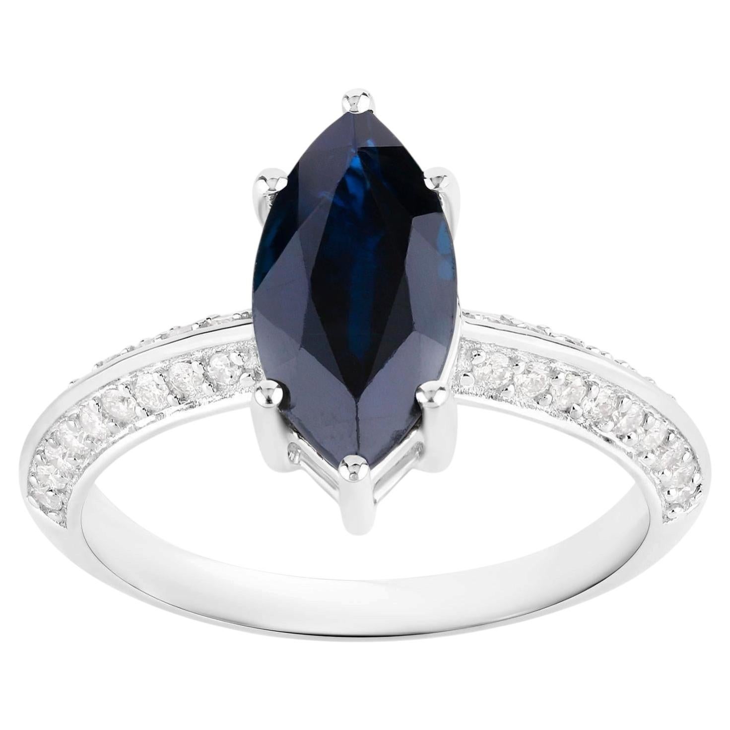 Anello con zaffiro blu e diamanti 2,4 carati in oro bianco 10K