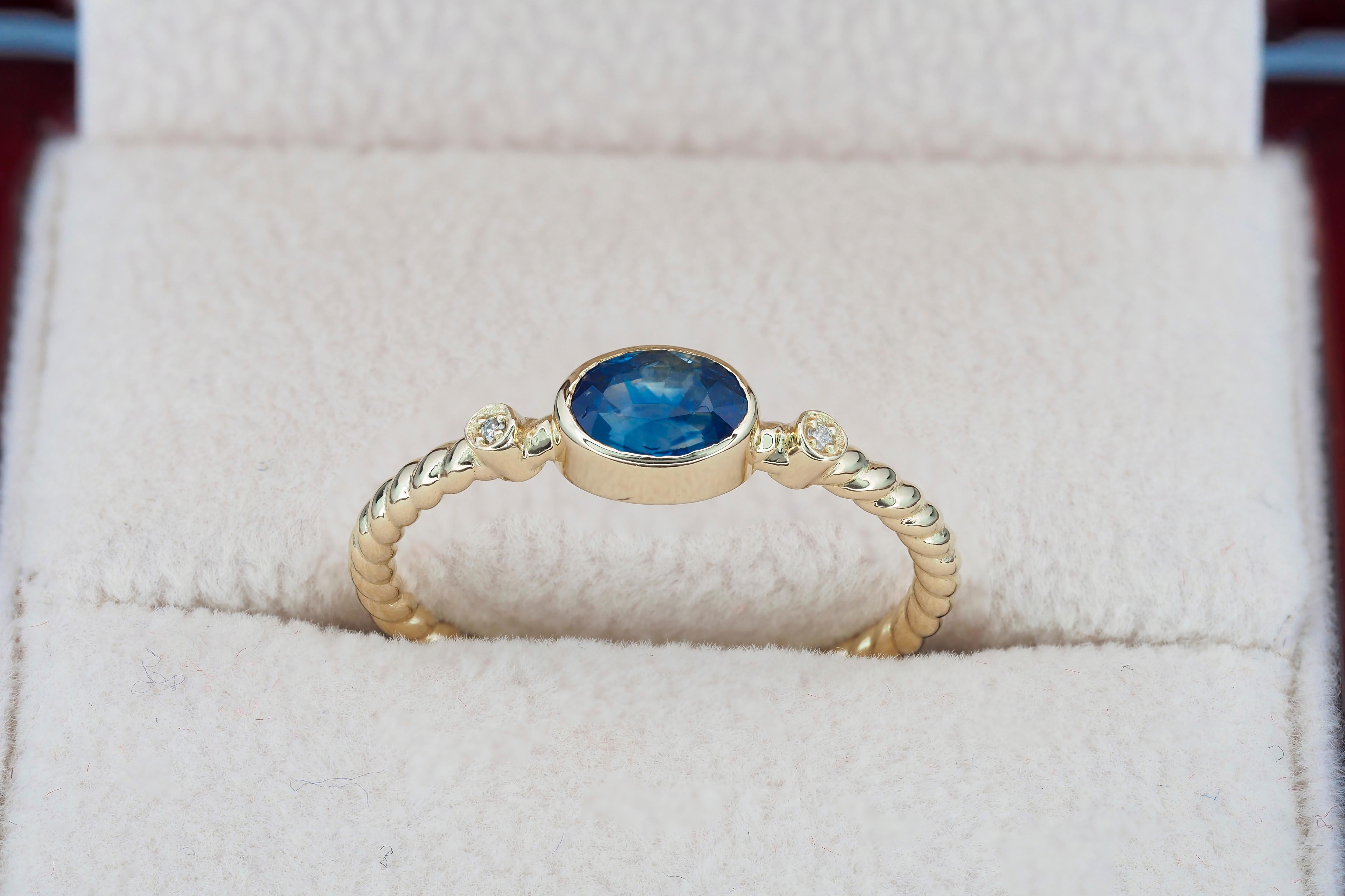 Blue Sapphire Ring in 14k Gold In New Condition In Istanbul, TR