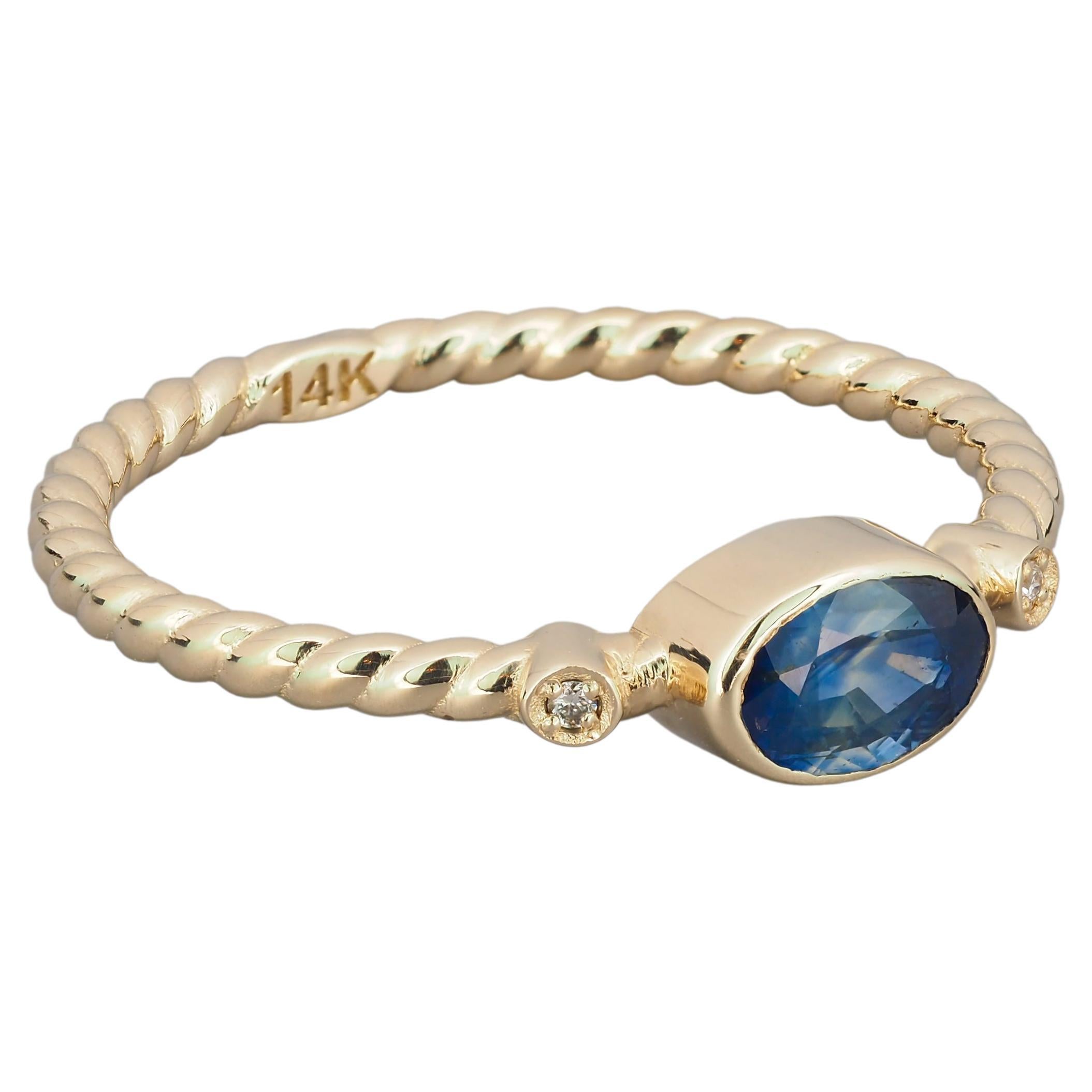 Im Angebot: Blauer Saphirring aus 14 Karat Gold.  ()