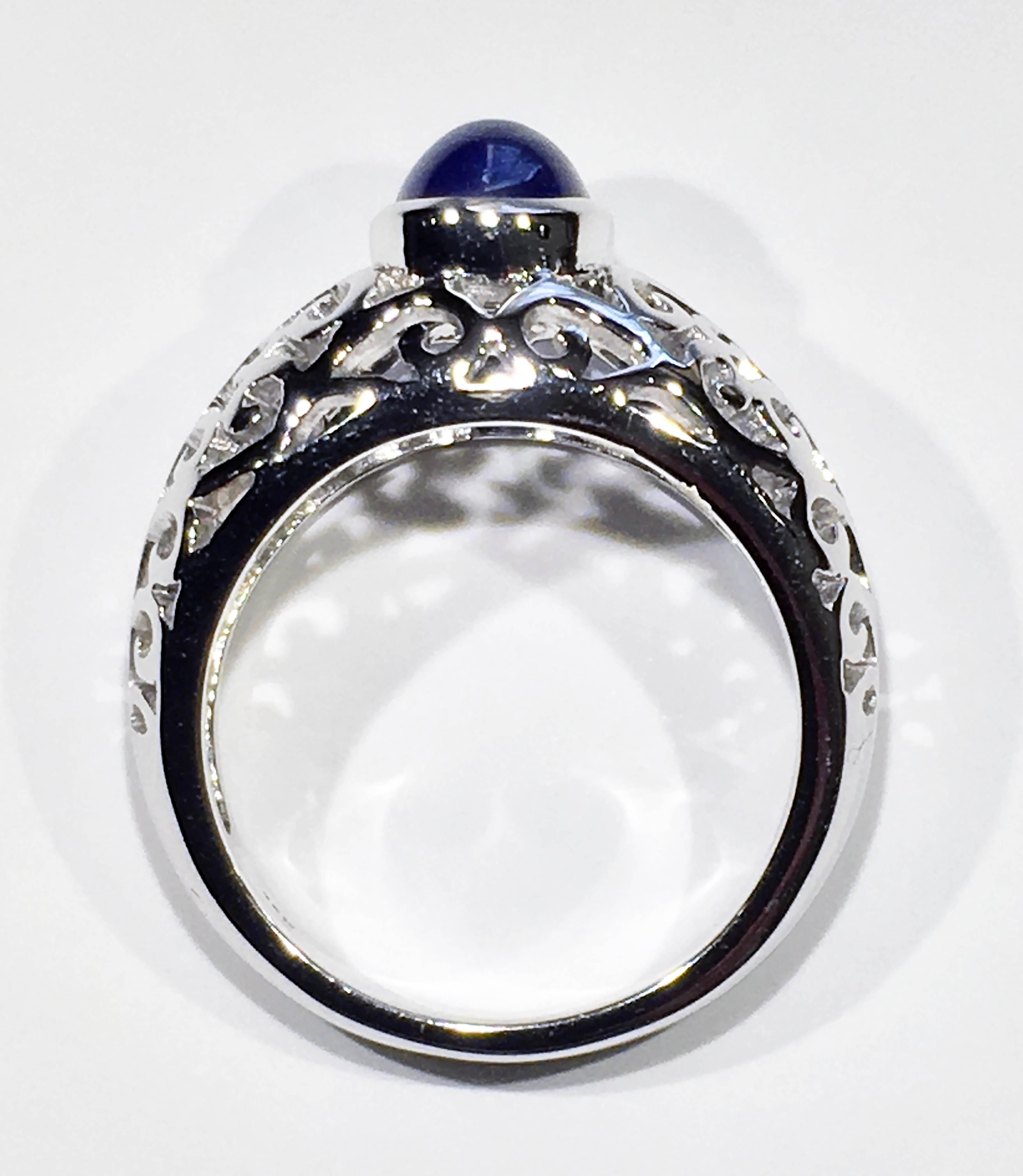 Blue Sapphire Ring in 14kt White Gold For Sale 1