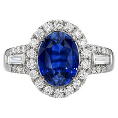 Blue Sapphire Ring Oval 3.05 Carat Royal Blue White Gold