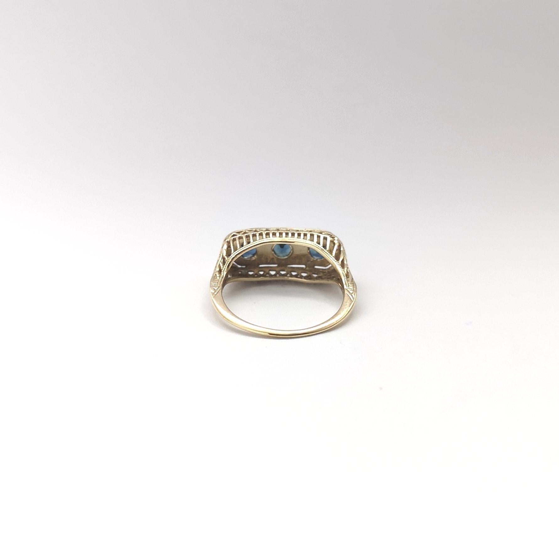 Bague en saphir bleu sertie d'or 14 carats en vente 7