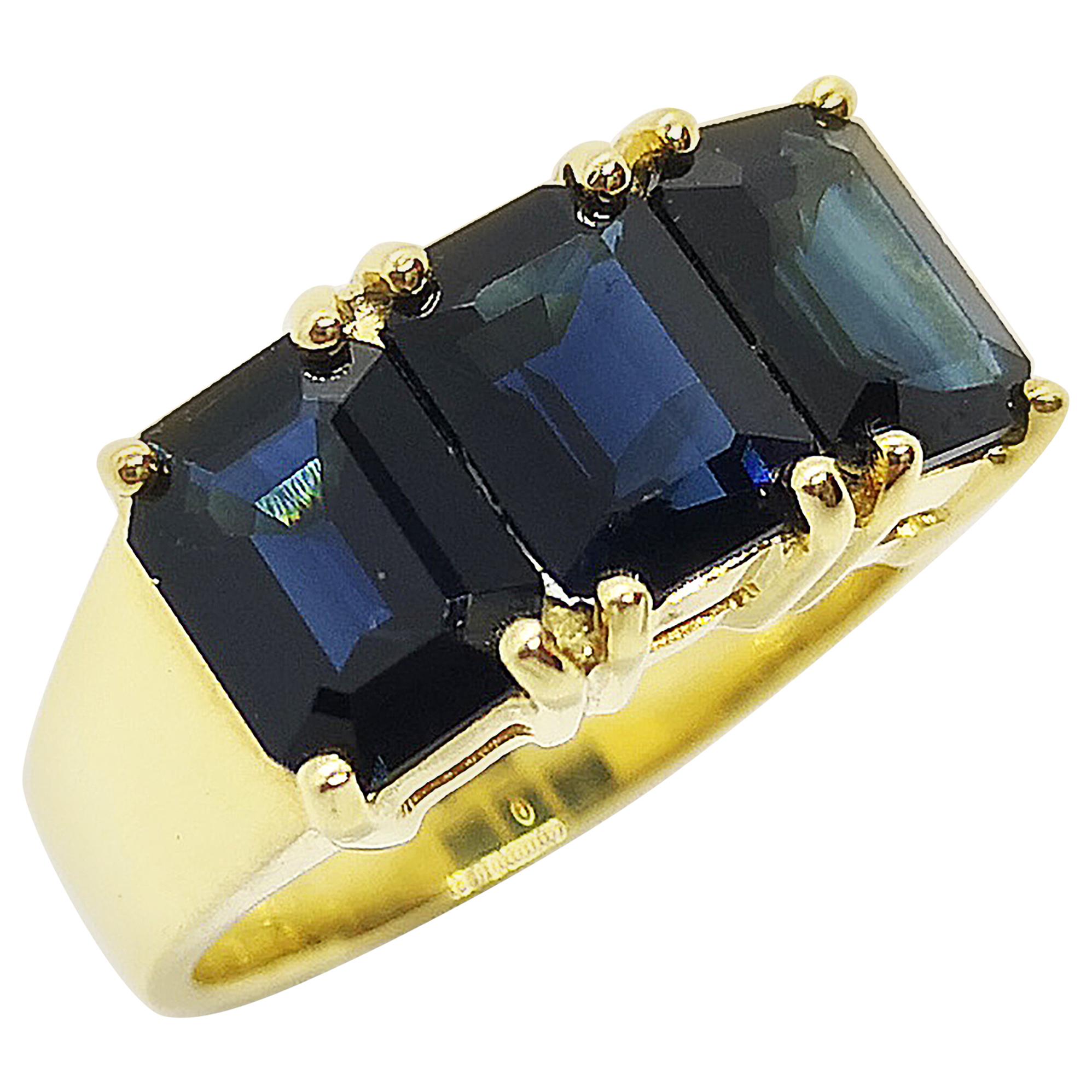 Blue Sapphire Ring Set in 18 Karat Gold Settings For Sale