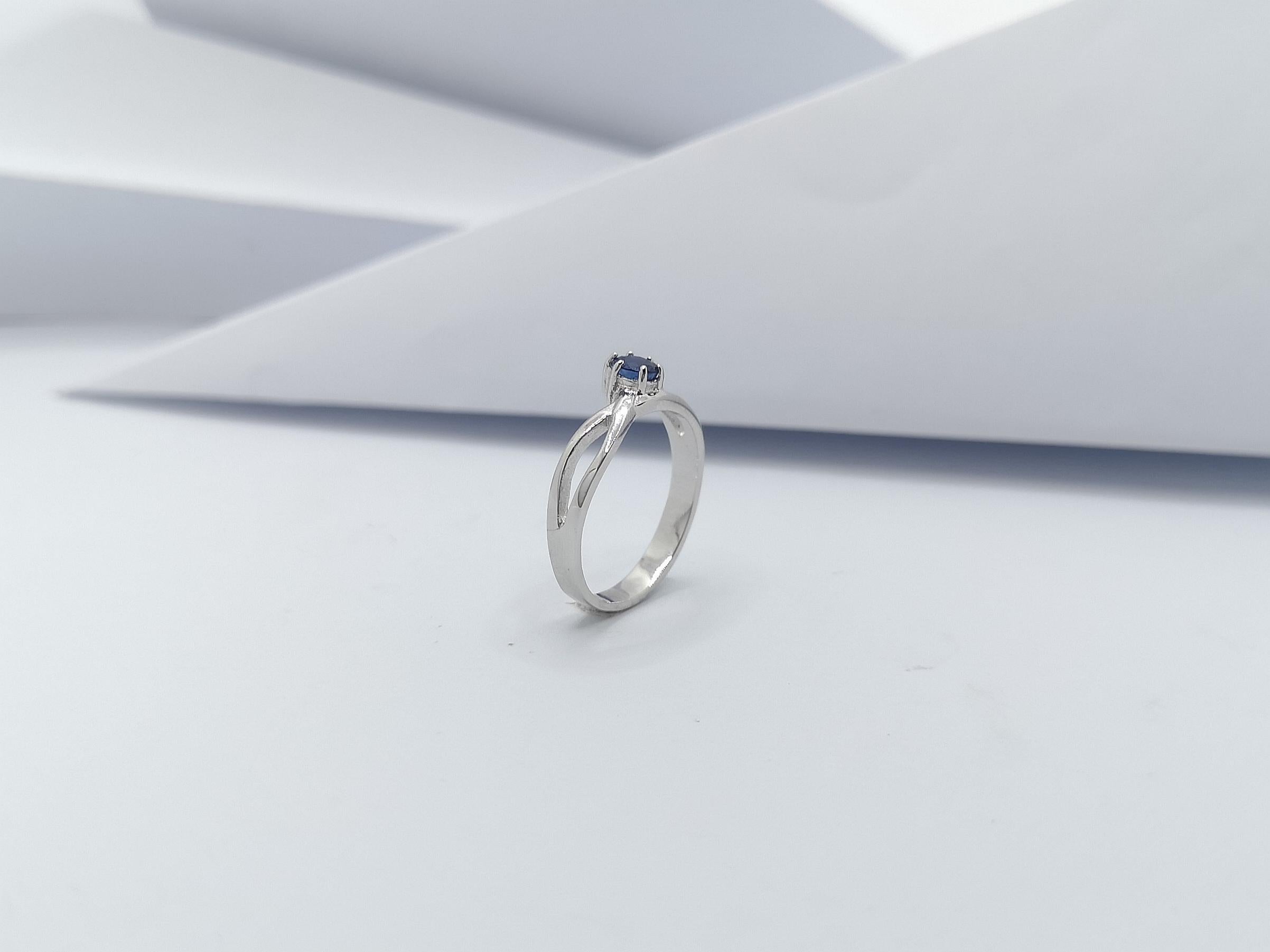 Blue Sapphire Ring set in 18 Karat White Gold Settings For Sale 6