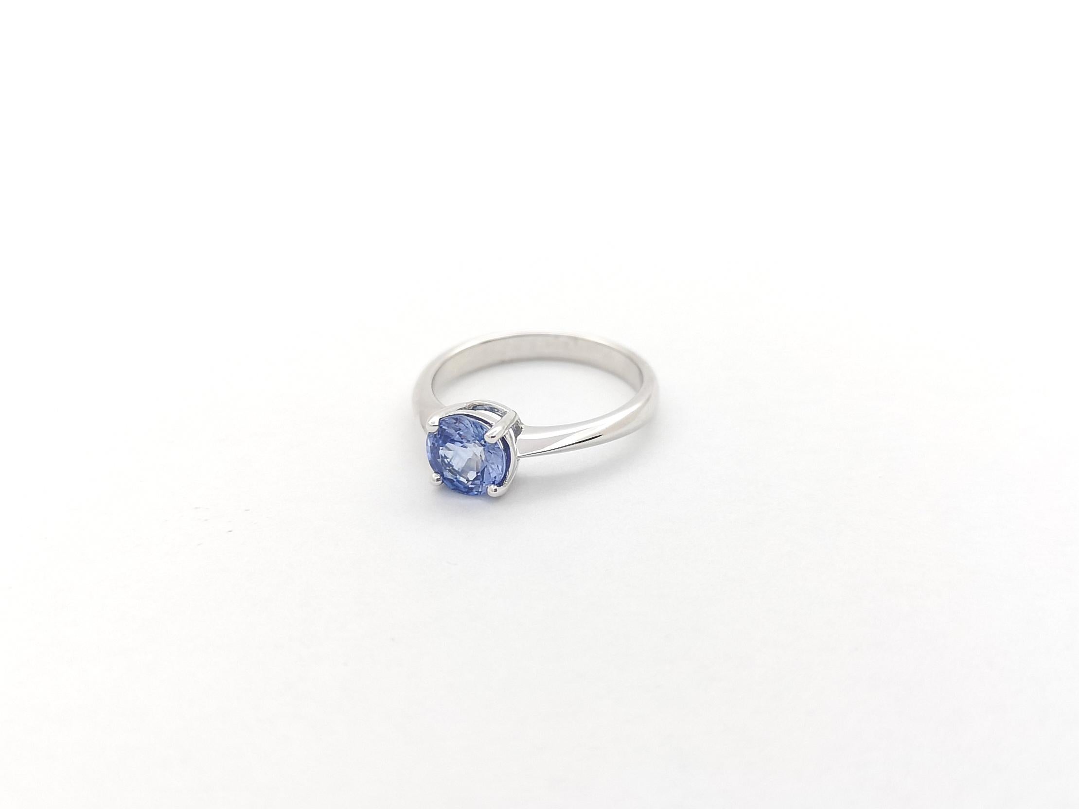 Blue Sapphire Ring set in 18K White Gold Settings For Sale 4