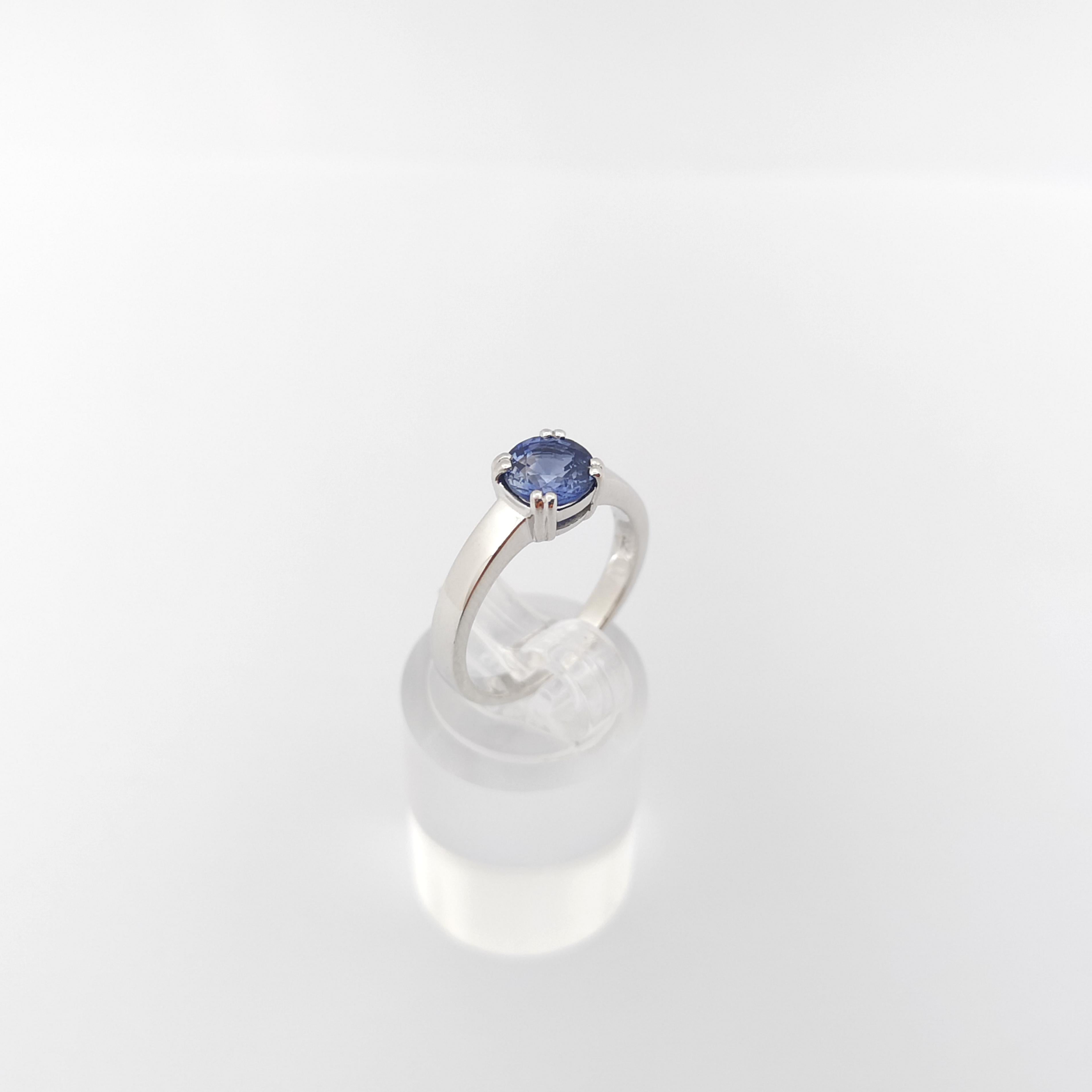 Blue Sapphire Ring set in 18K White Gold Settings For Sale 4