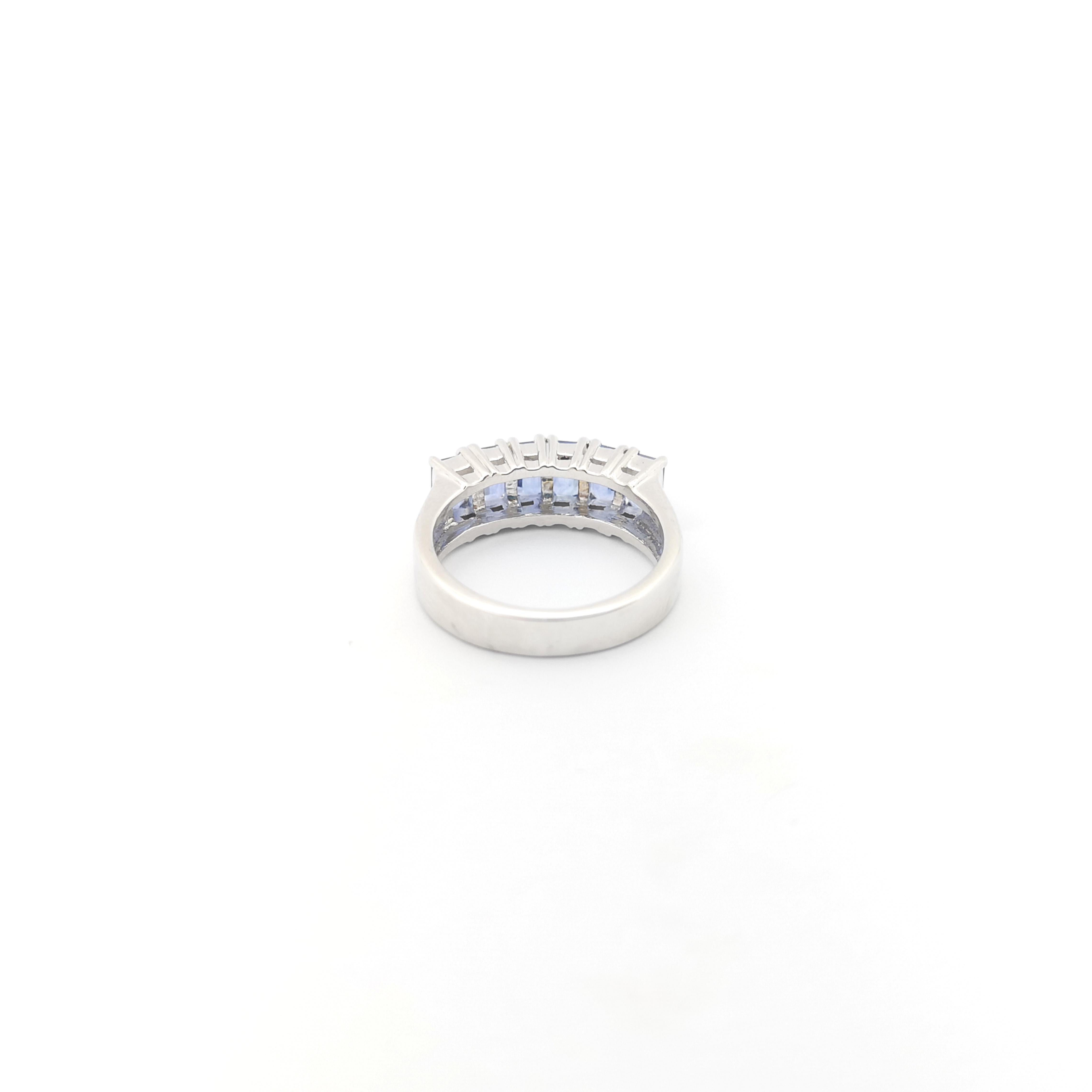 Blue Sapphire Ring set in 18K White Gold Settings For Sale 5