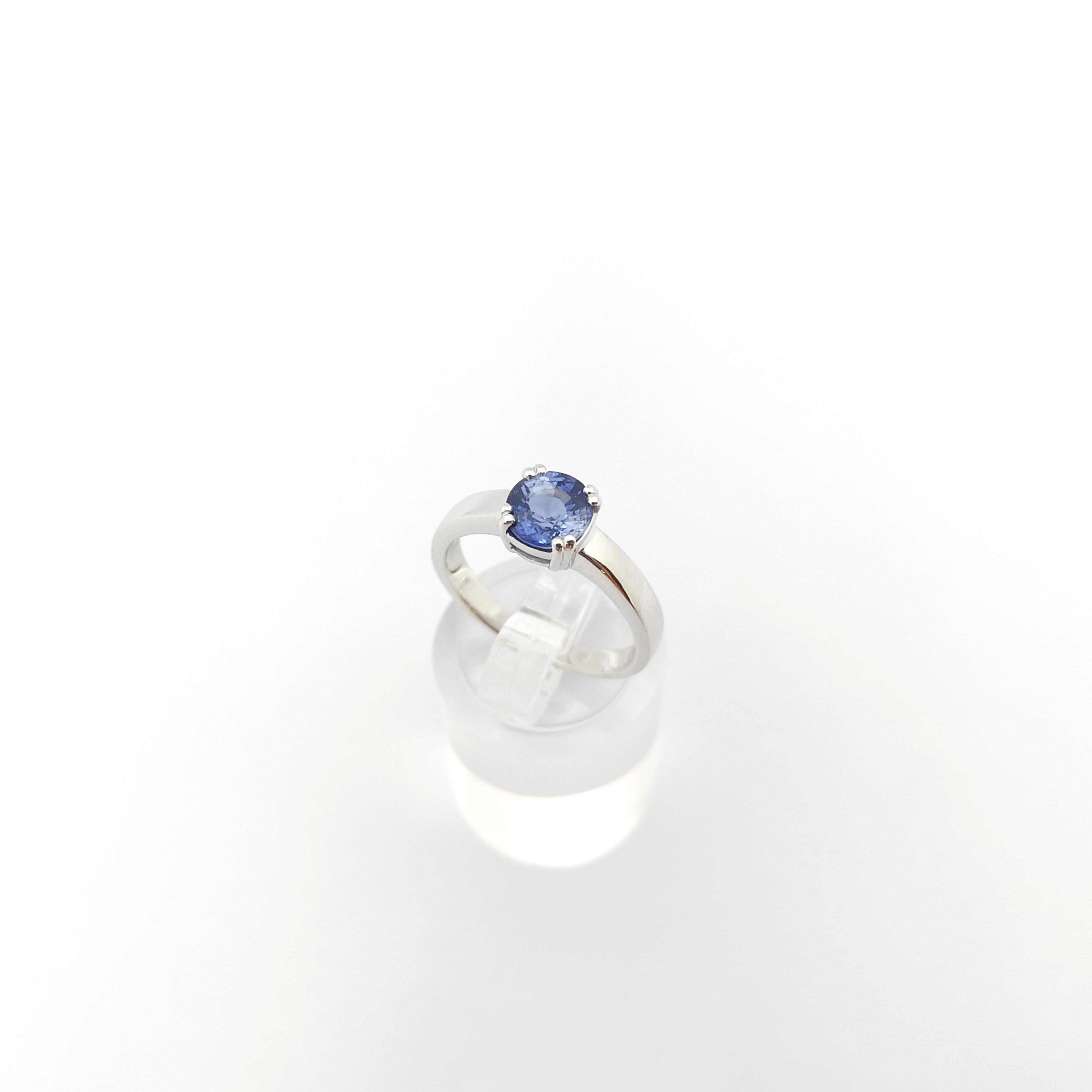 Blue Sapphire Ring set in 18K White Gold Settings For Sale 6