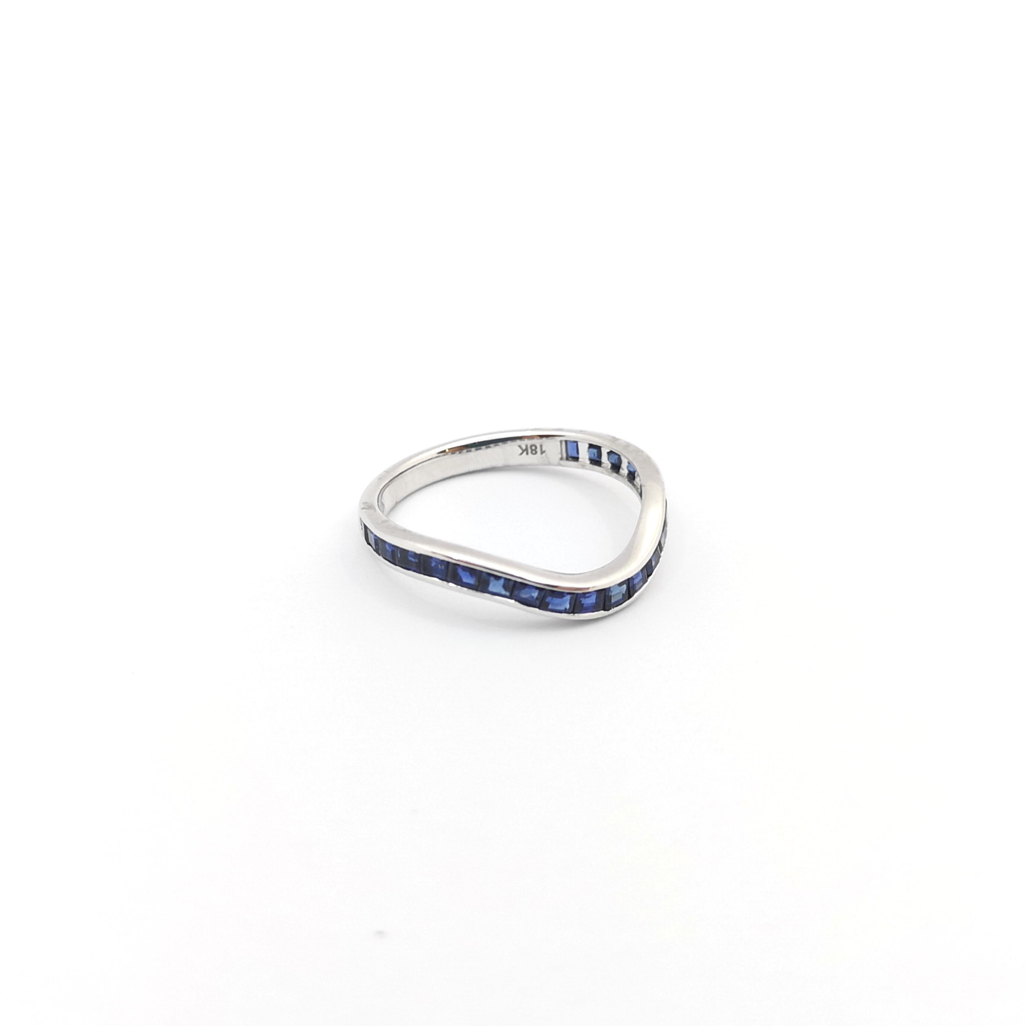 Blue Sapphire Ring set in 18K White Gold Settings For Sale 7