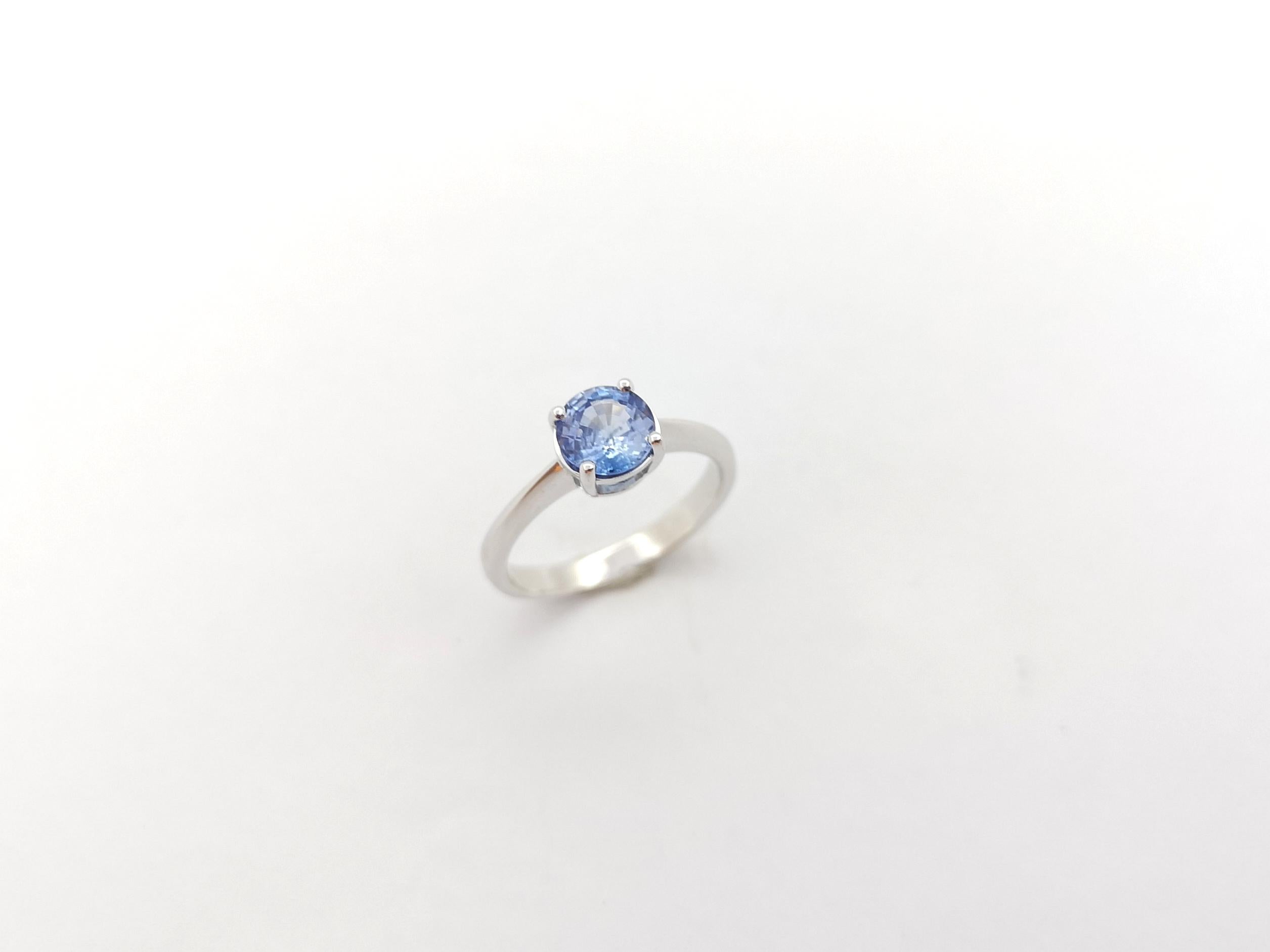 Blue Sapphire Ring set in 18K White Gold Settings For Sale 8