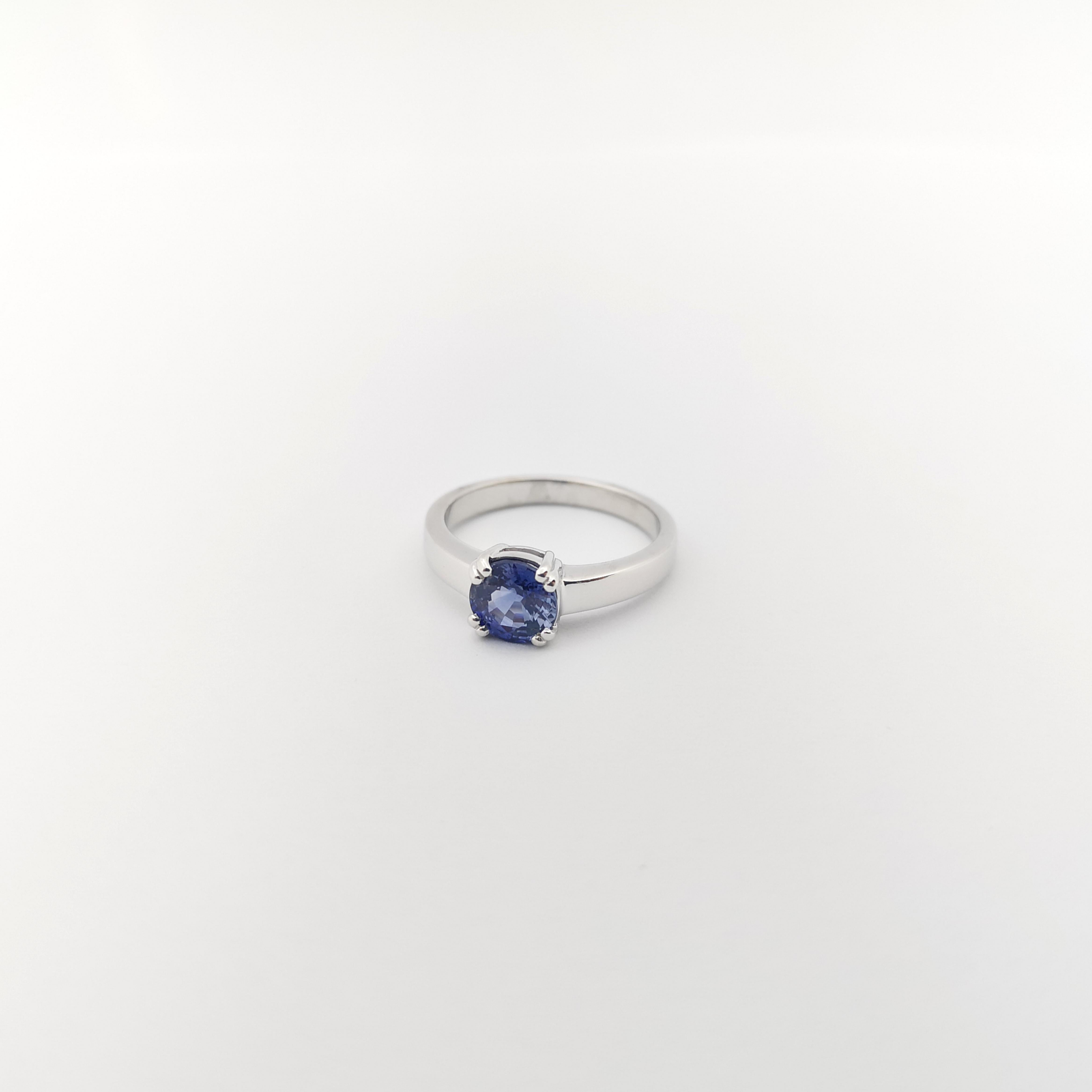 Blue Sapphire Ring set in 18K White Gold Settings For Sale 1