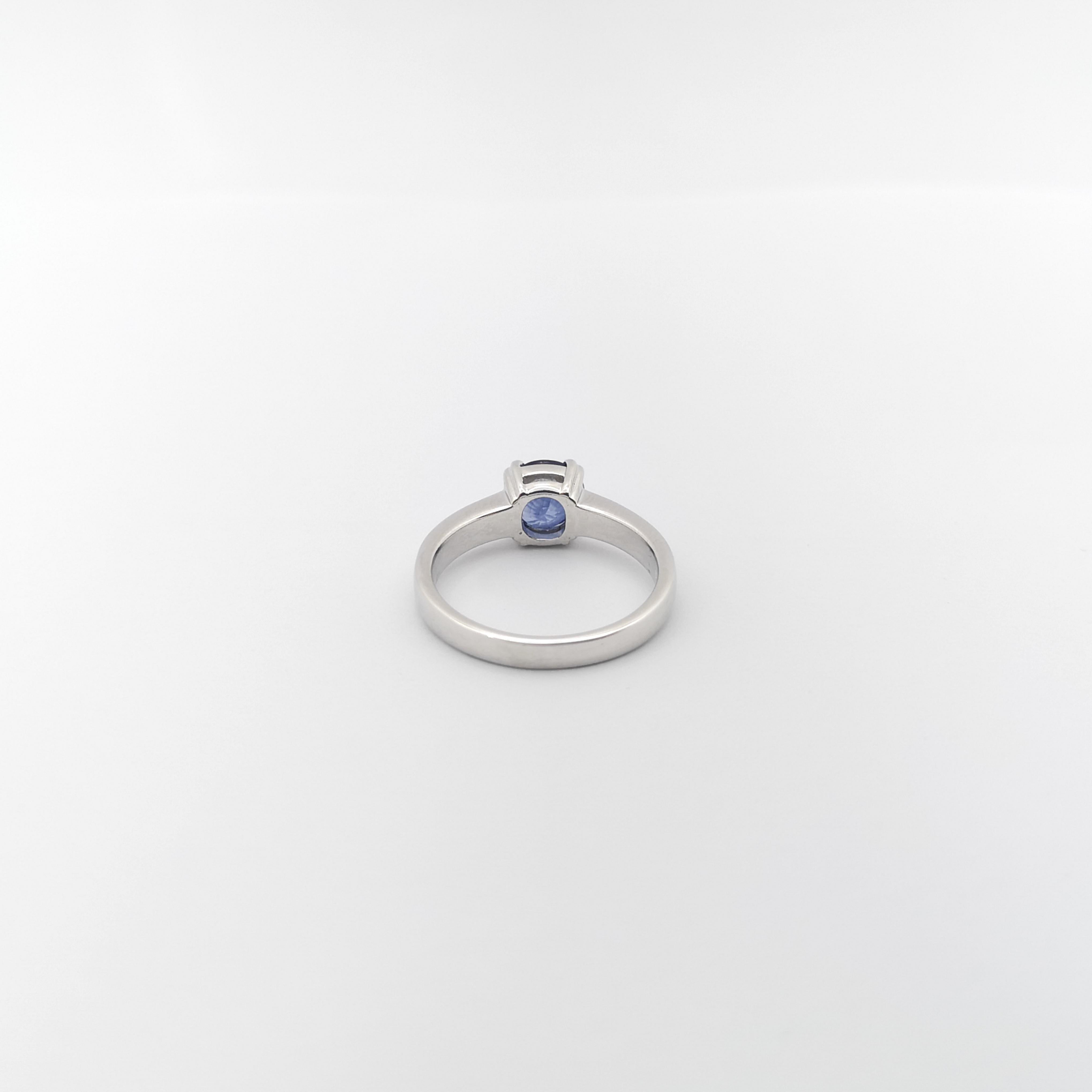 Blue Sapphire Ring set in 18K White Gold Settings For Sale 3