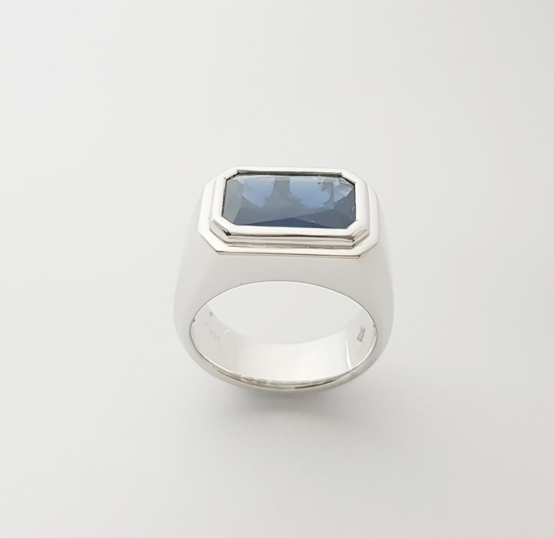 Bague en saphir bleu serti dans une monture en platine 950 en vente 5