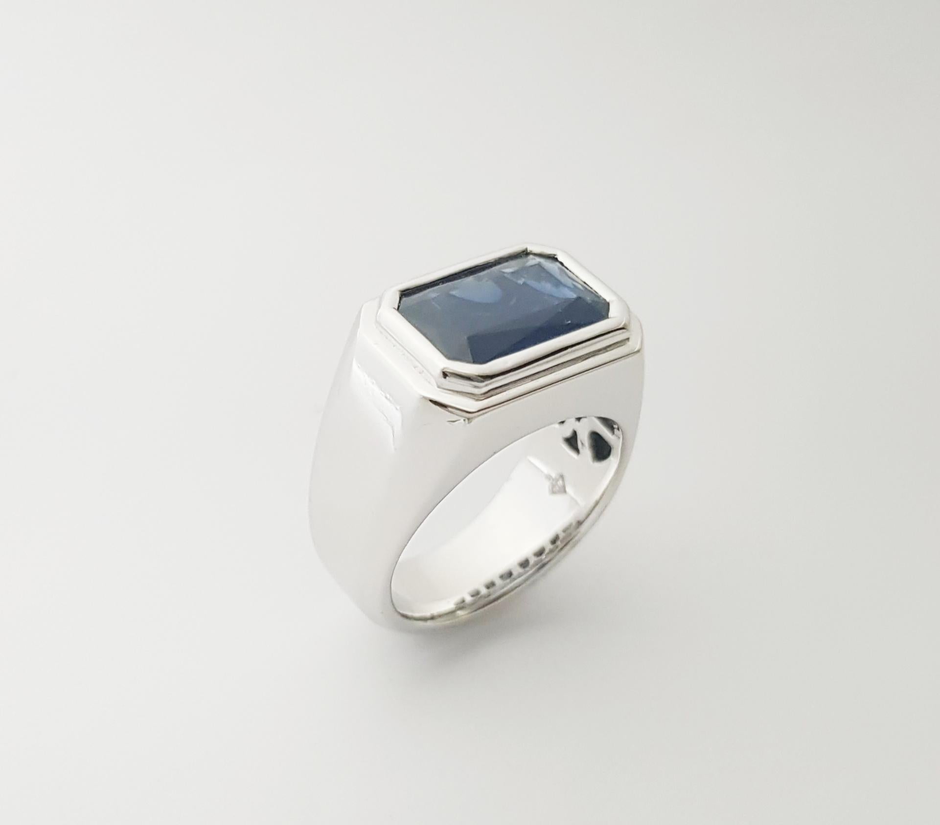 Bague en saphir bleu serti dans une monture en platine 950 en vente 6