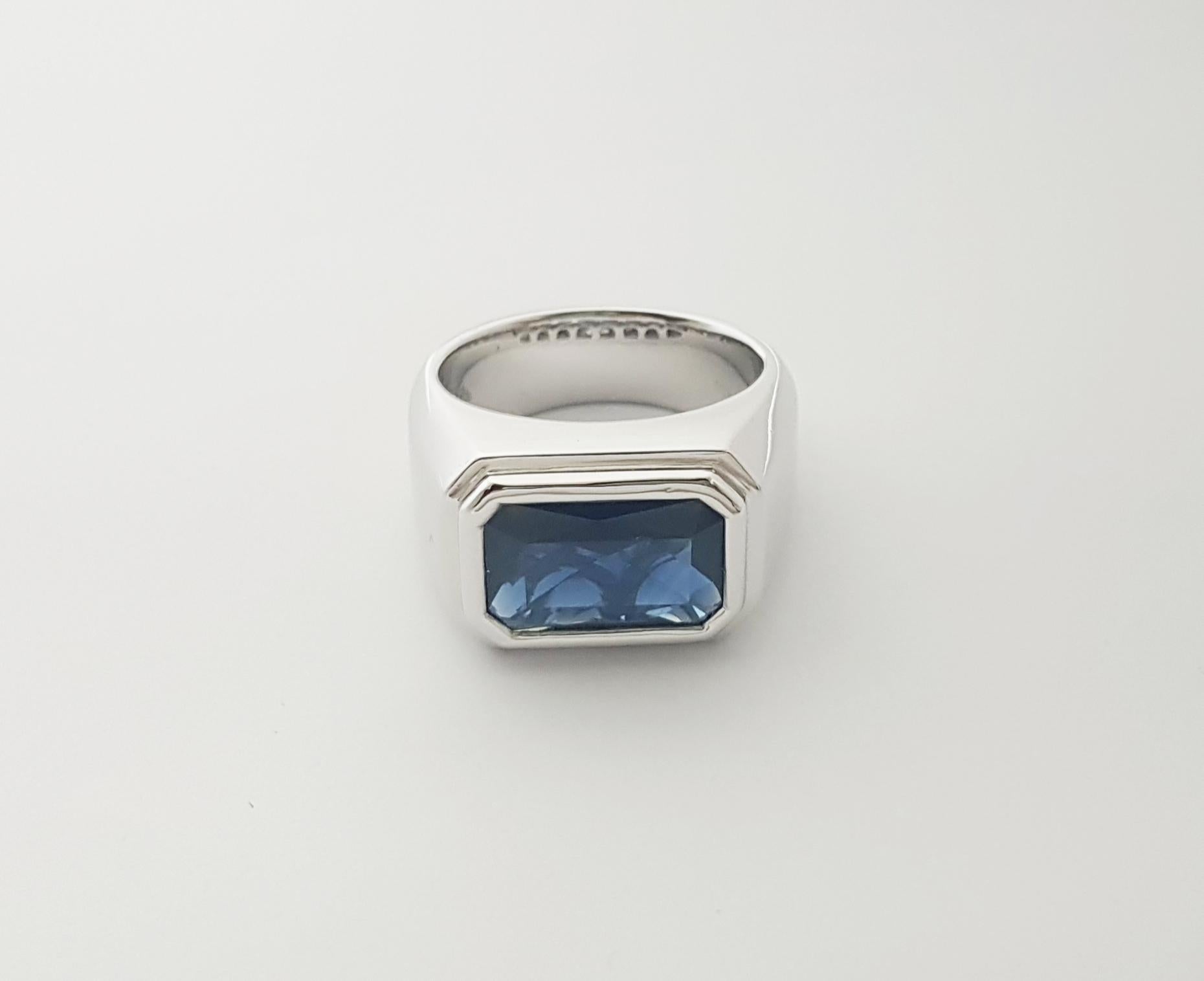 Bague en saphir bleu serti dans une monture en platine 950 en vente 7