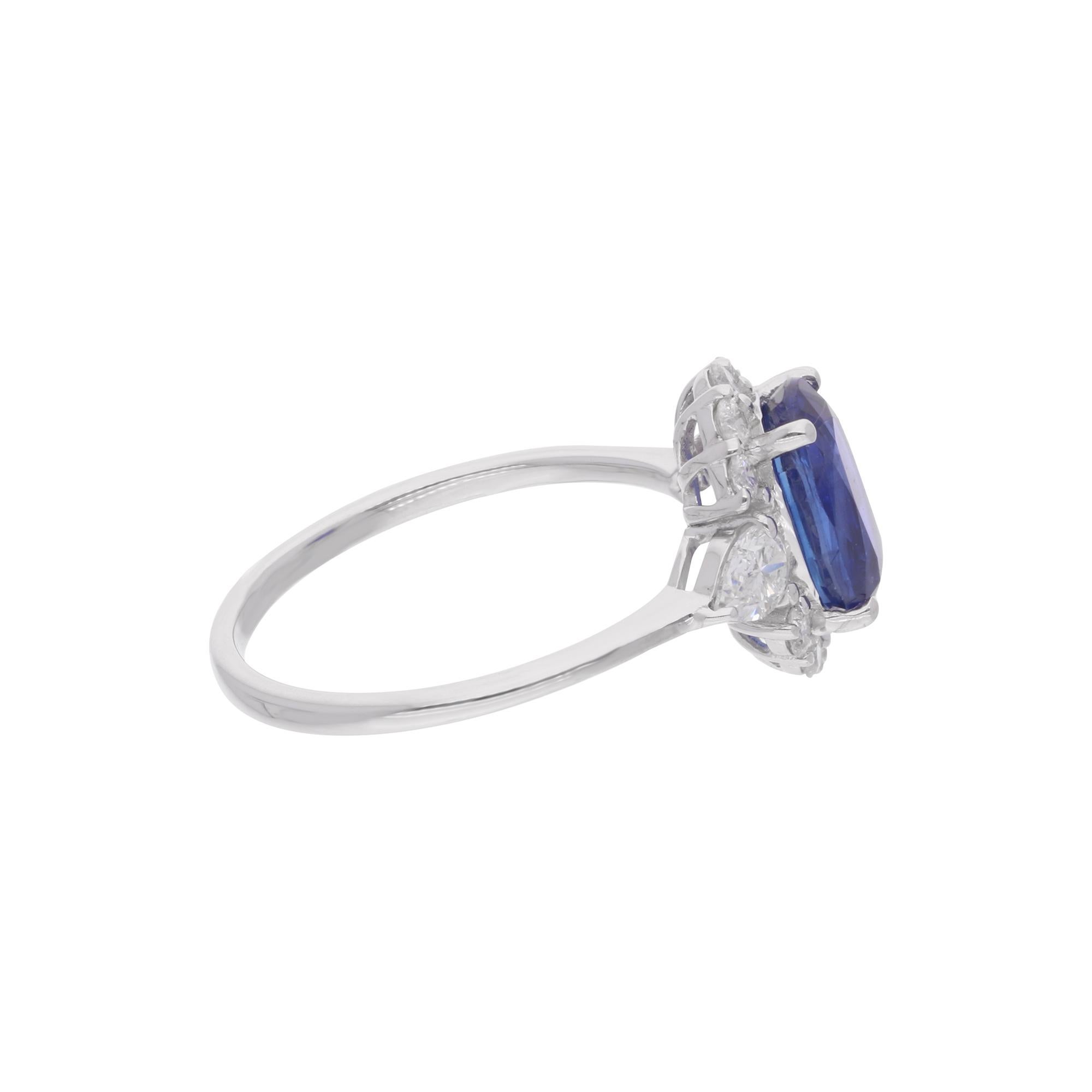 Blauer Saphir Ring SI Reinheit HI Farbe Diamant 14 Karat Weißgold feiner Schmuck im Zustand „Neu“ im Angebot in Diera, Dubai