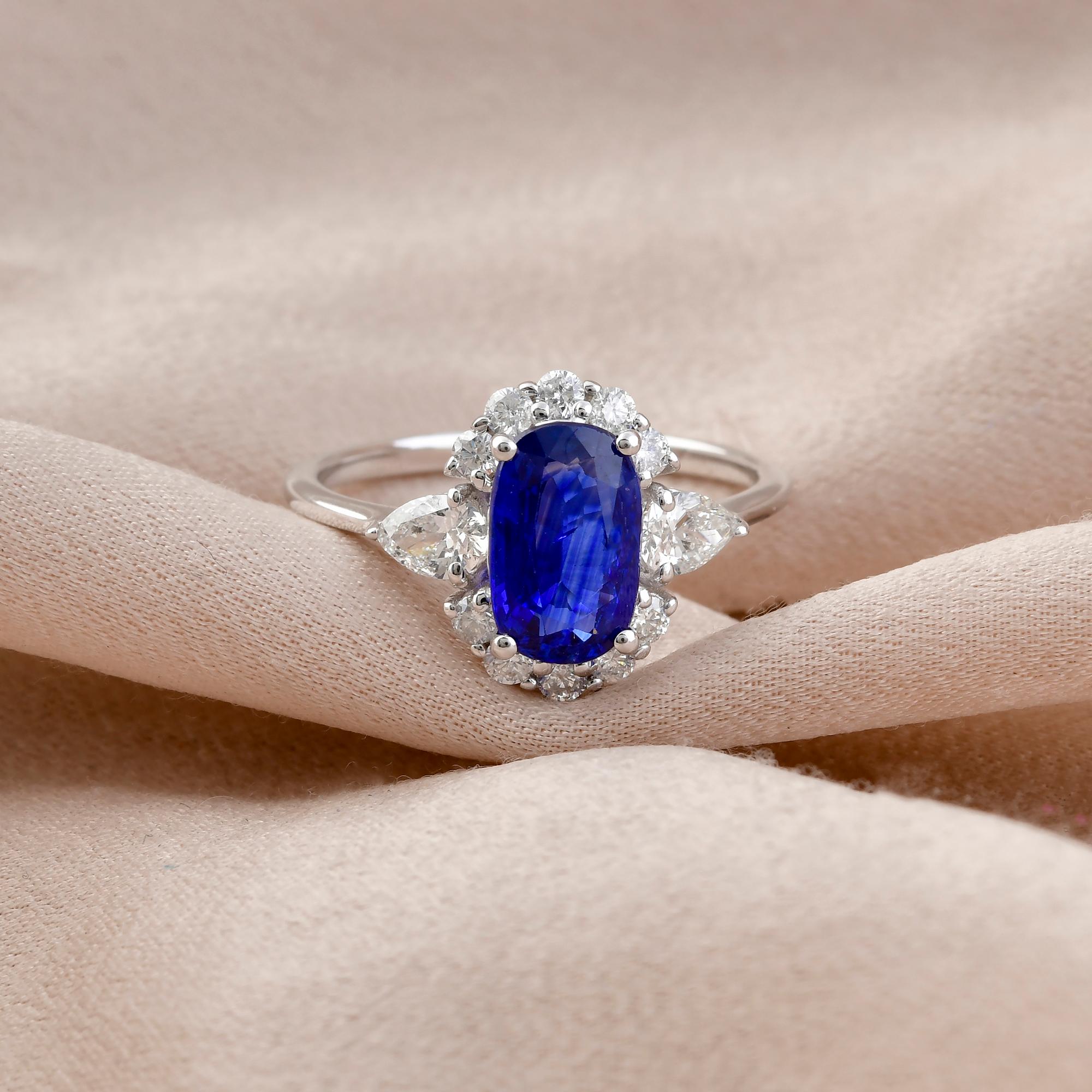 Modern Blue Sapphire Ring SI Clarity HI Color Diamond 18 Karat White Gold Fine Jewelry For Sale