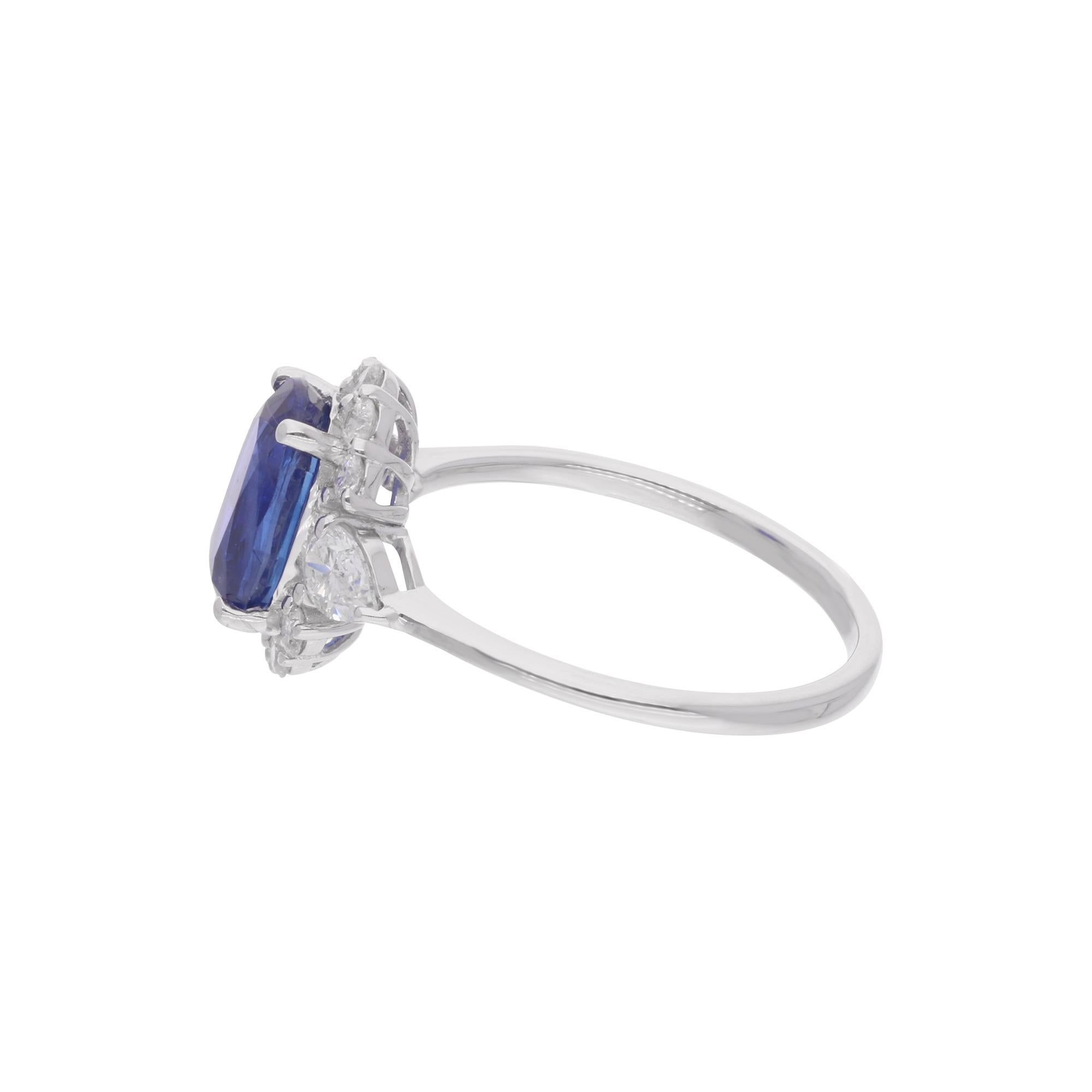 Oval Cut Blue Sapphire Ring SI Clarity HI Color Diamond 18 Karat White Gold Fine Jewelry For Sale