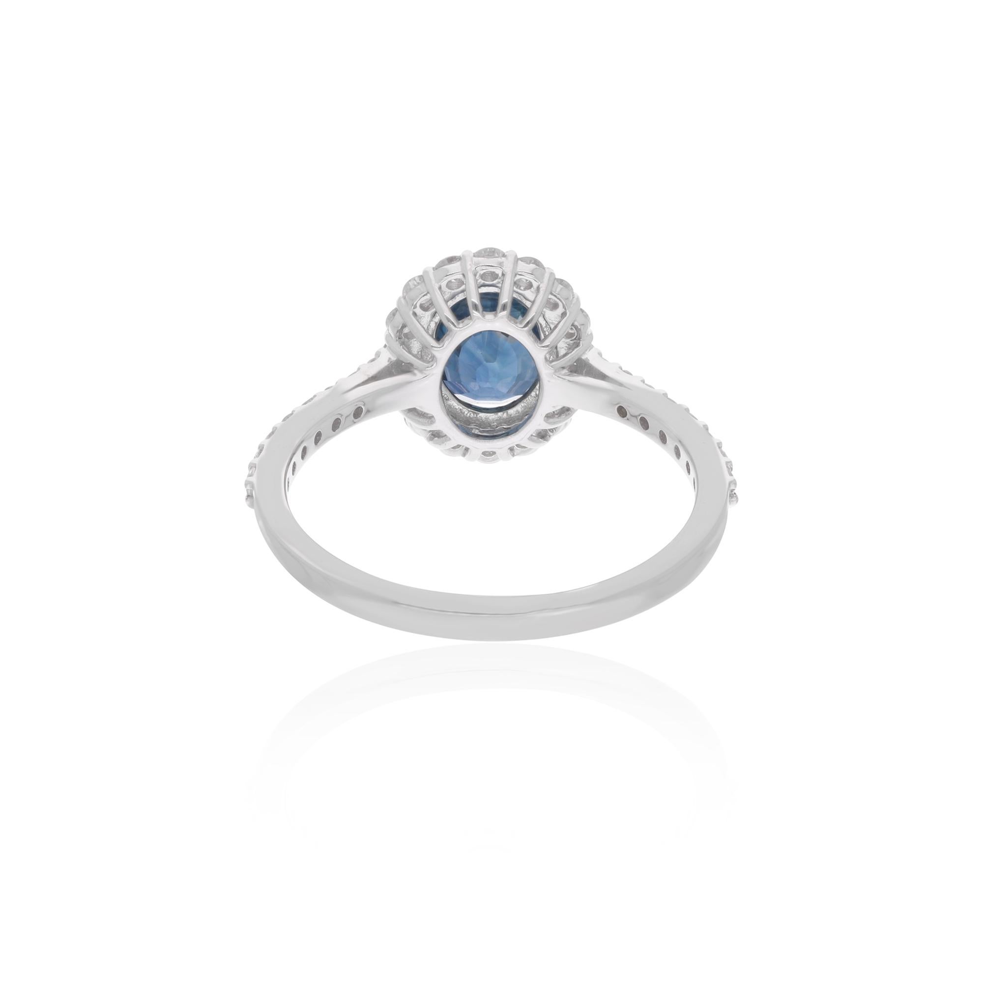 Women's Blue Sapphire Ring SI Clarity HI Color Diamond 18 Karat White Gold Fine Jewelry For Sale