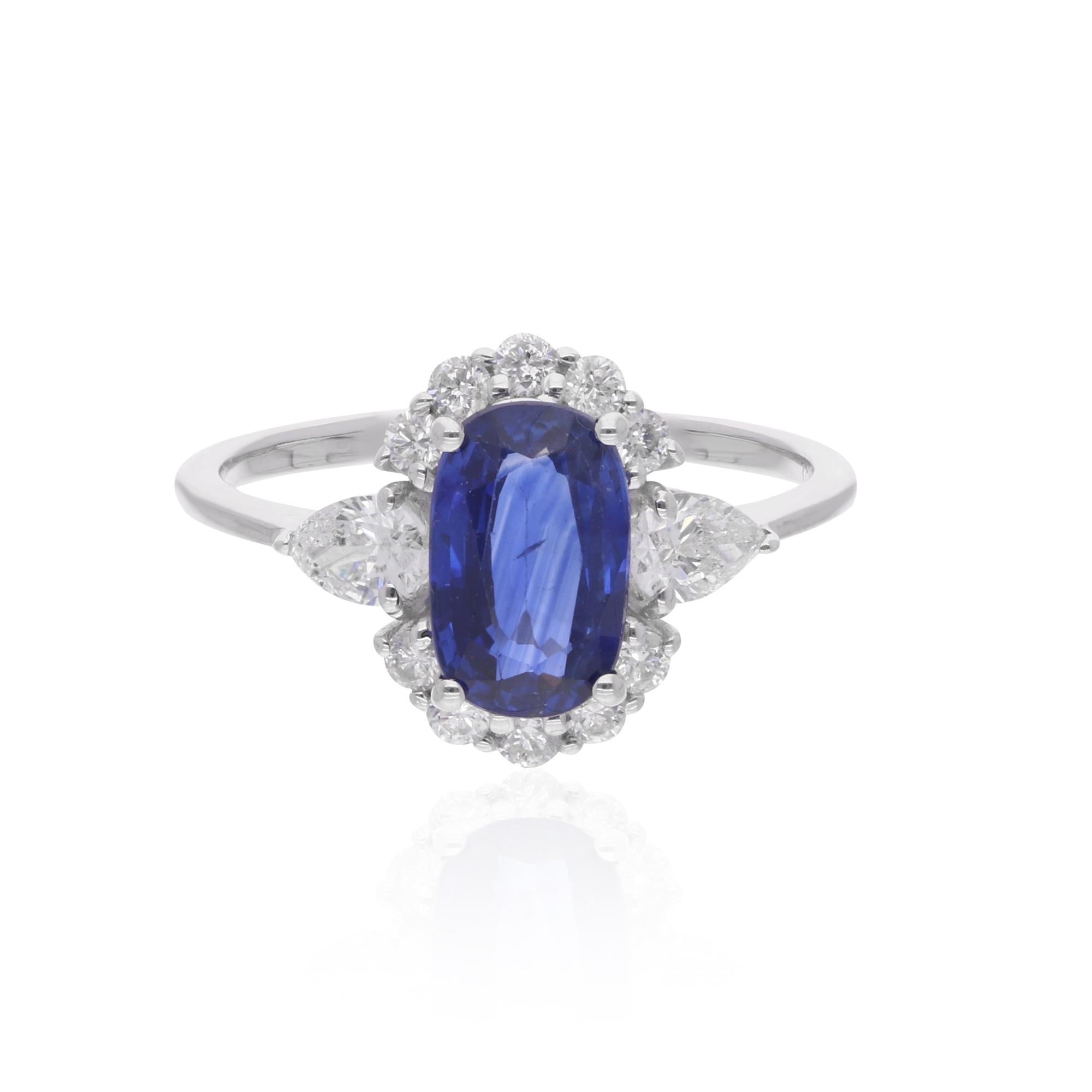 Blauer Saphir Ring SI Reinheit HI Farbe Diamant 18 Karat Weißgold feiner Schmuck im Angebot 3