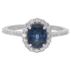 Blue Sapphire Ring SI Clarity HI Color Diamond 18 Karat White Gold Fine Jewelry